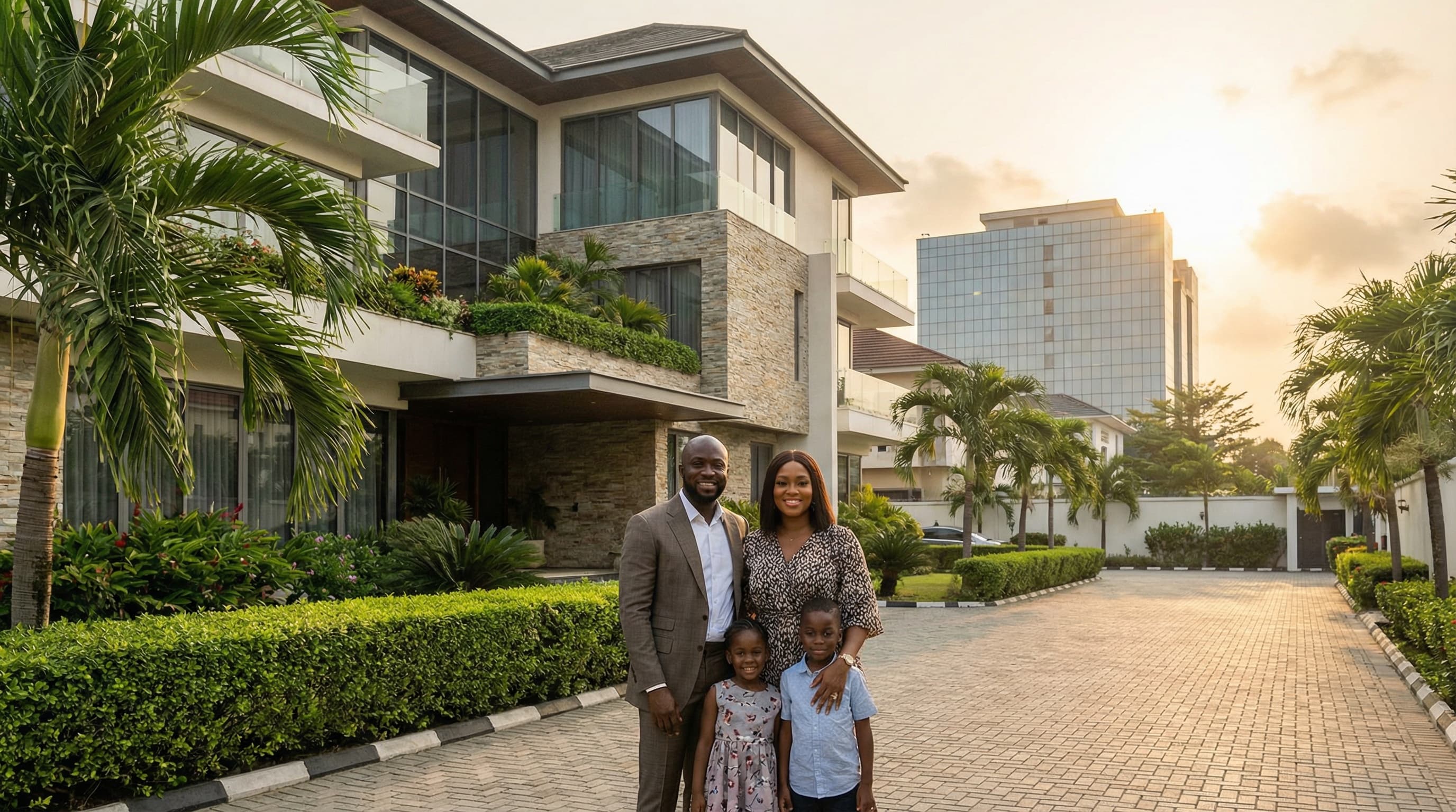 Modern luxury real estate: high-key lighting and architectural design, showcasing global connectivity and professional excellence.