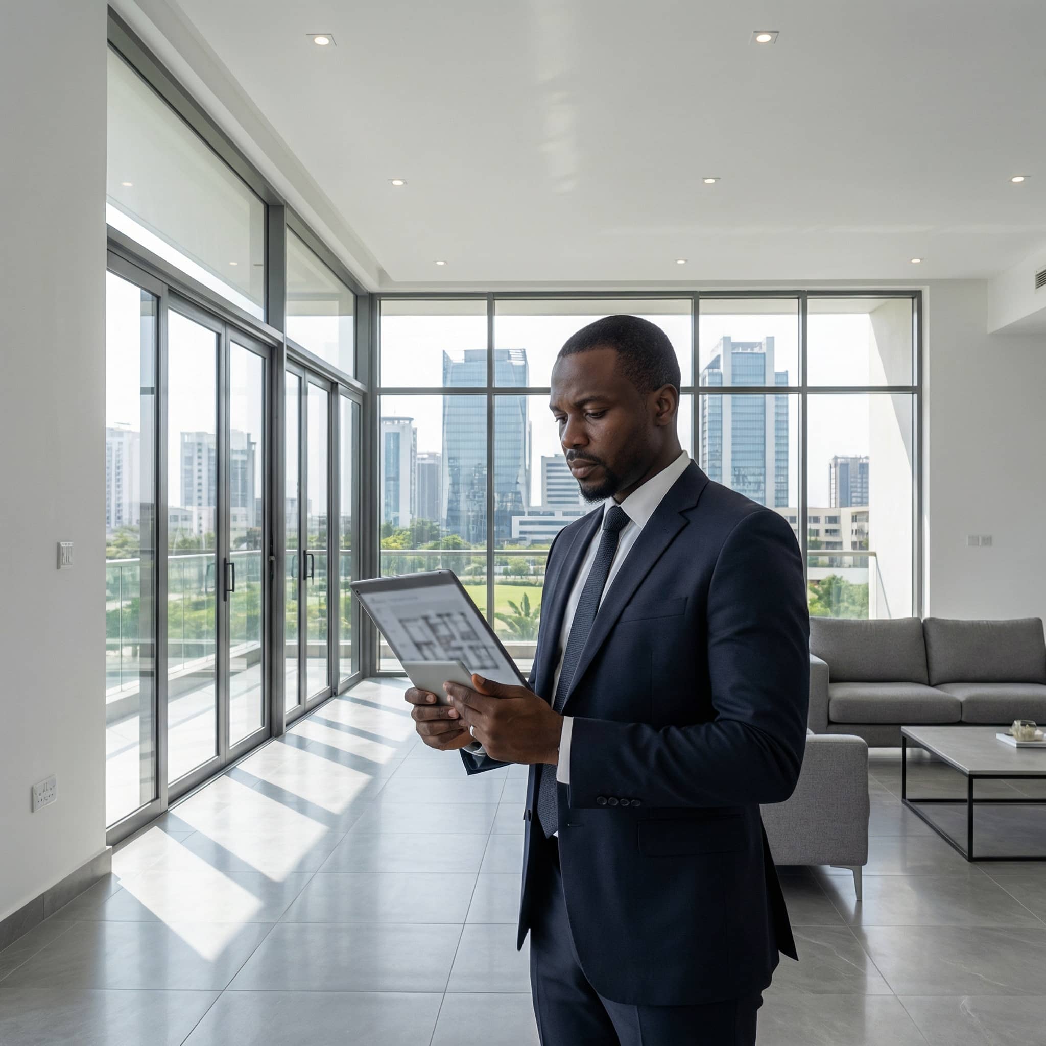 High-end property lifestyle with architectural background and natural lighting, reflecting local expertise and professional excellence.