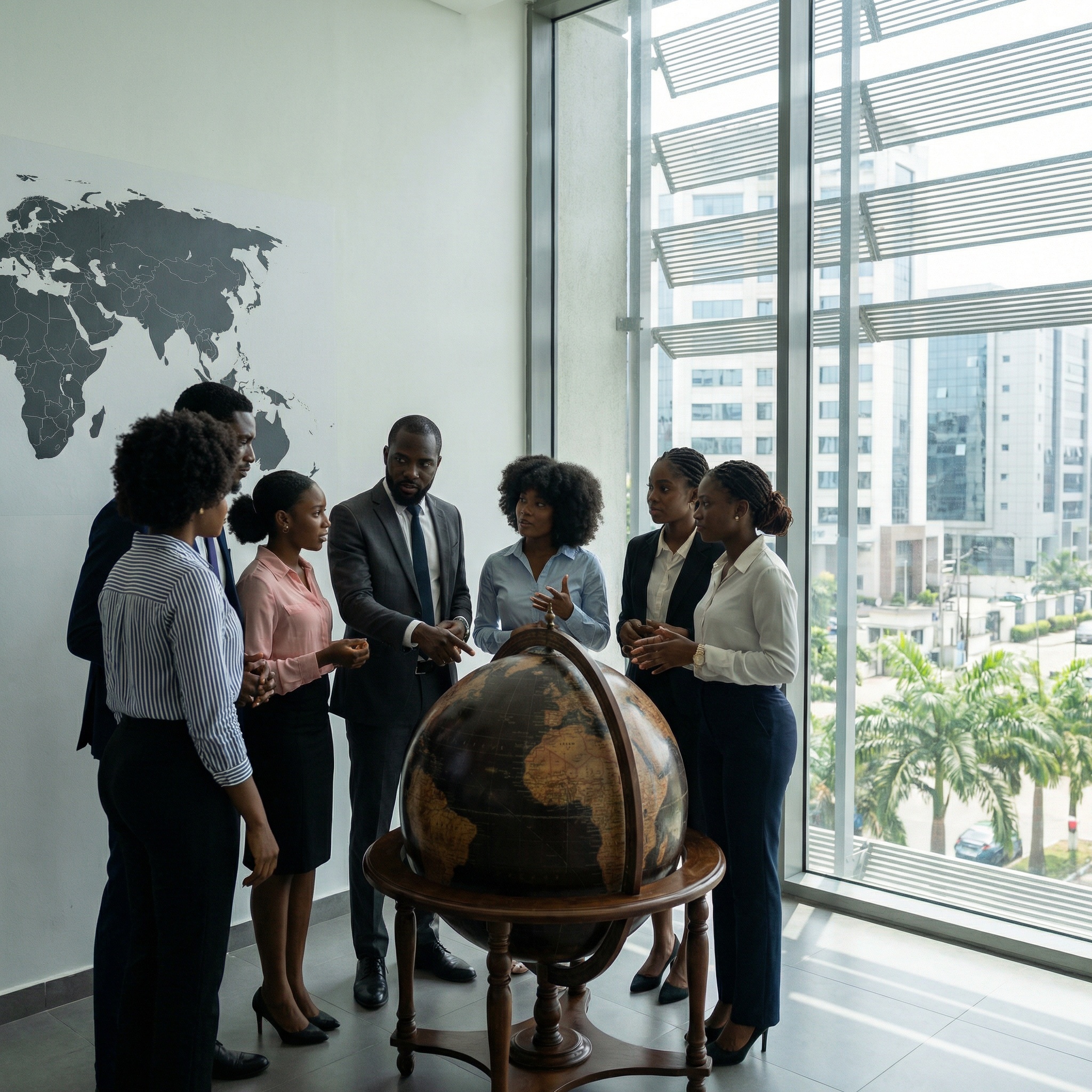 Global reach: diverse professionals and worldwide real estate connectivity.