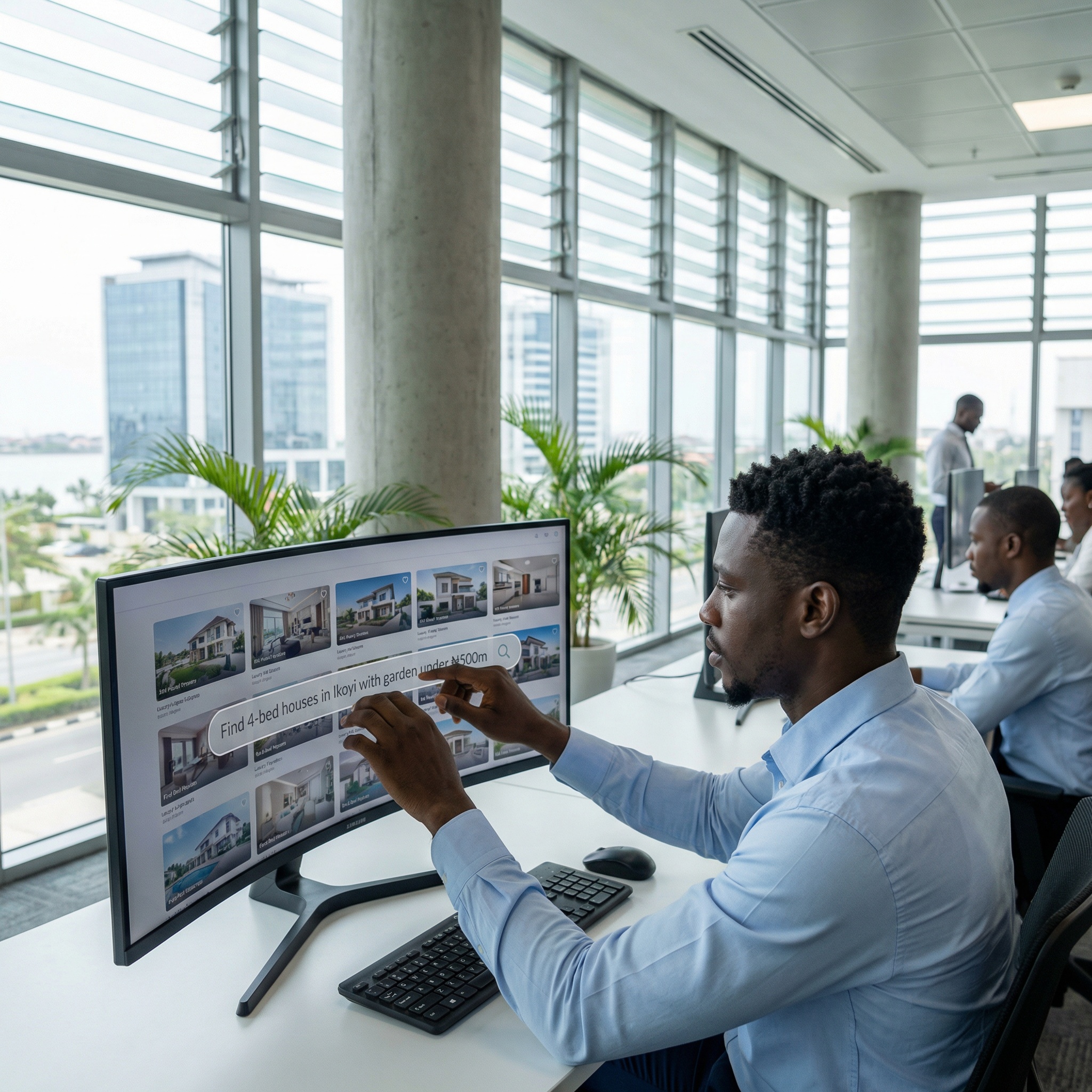 High-end property lifestyle with architectural background and natural lighting, reflecting global connectivity and professional excellence.