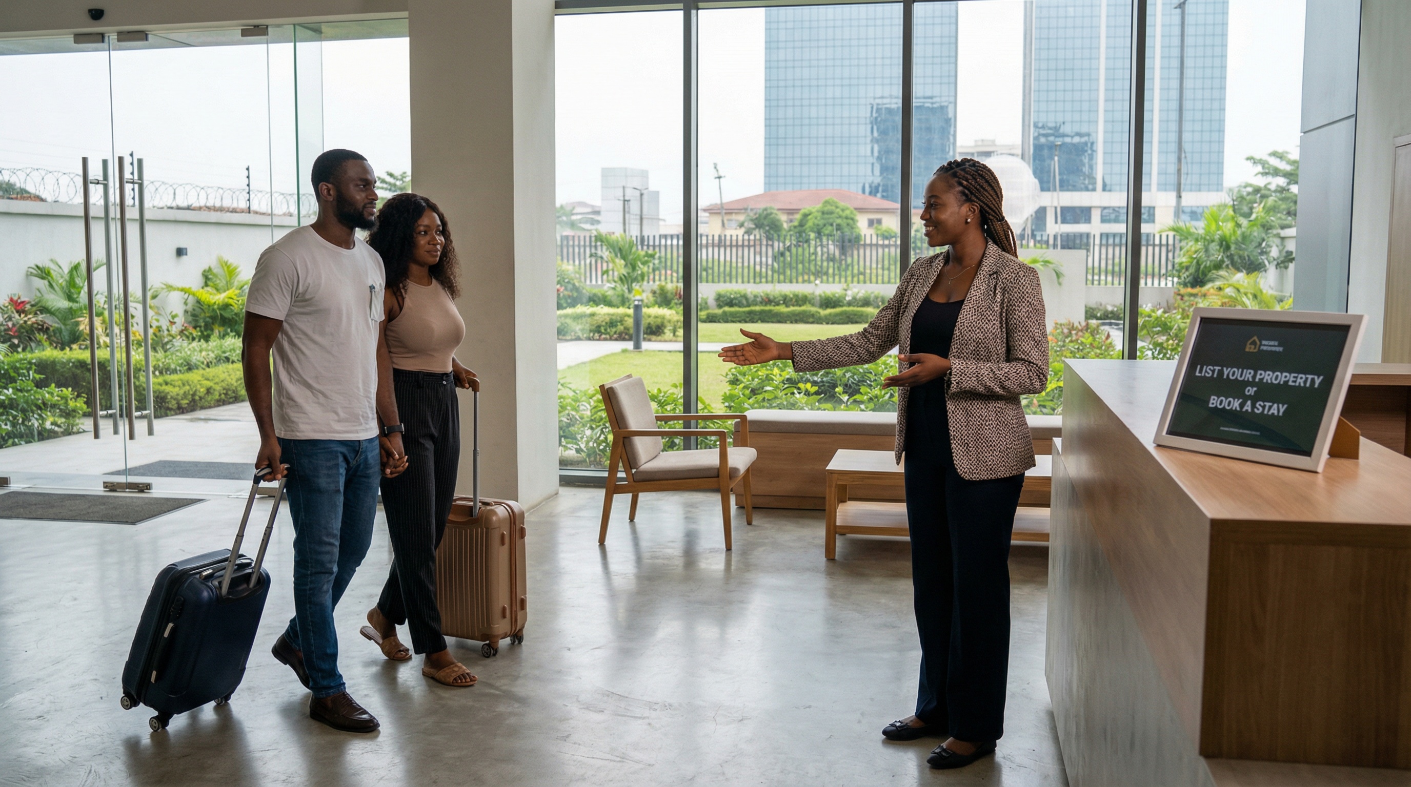 High-end property lifestyle with architectural background and natural lighting, reflecting global connectivity and professional excellence.