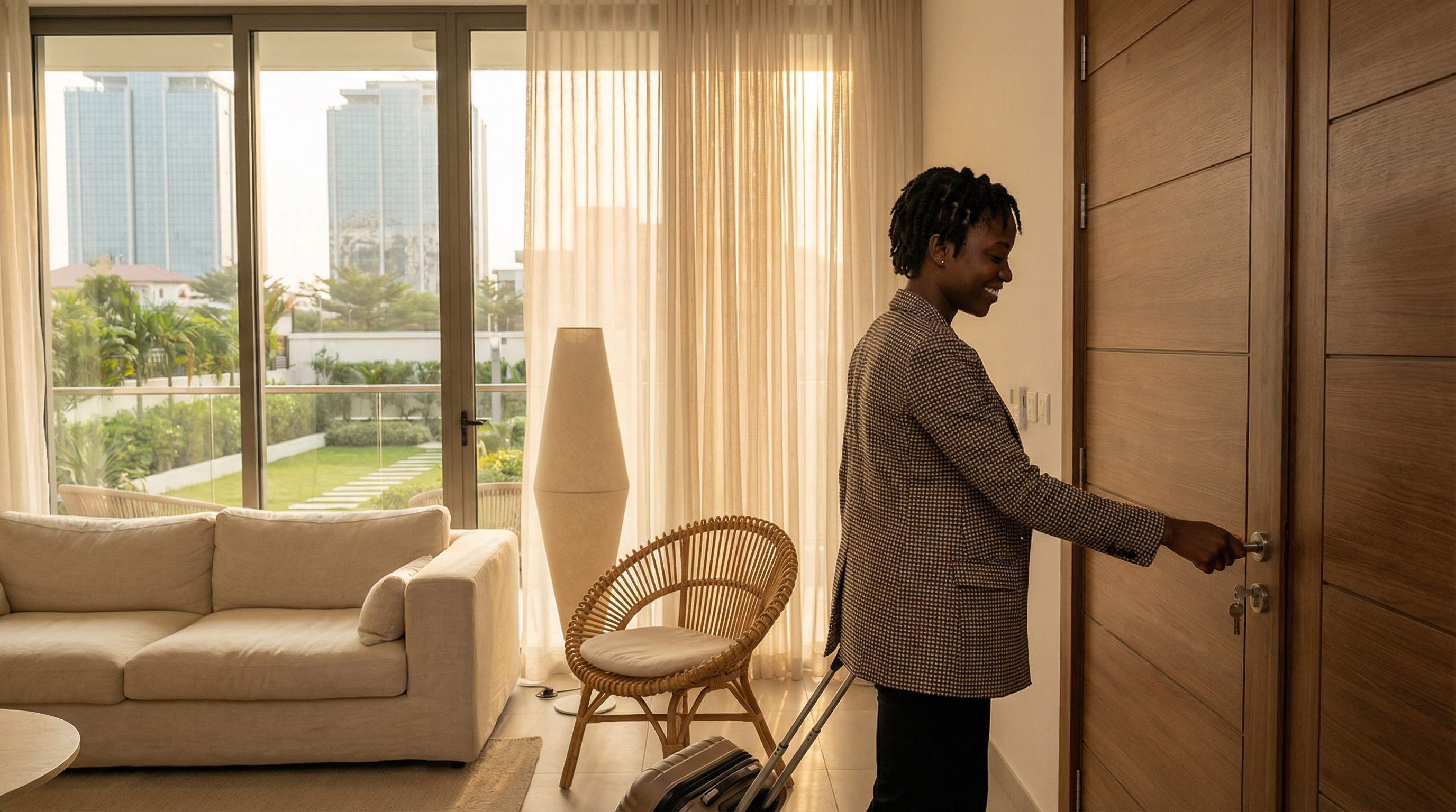 Modern luxury real estate: high-key lighting and architectural design, showcasing global connectivity and professional excellence.