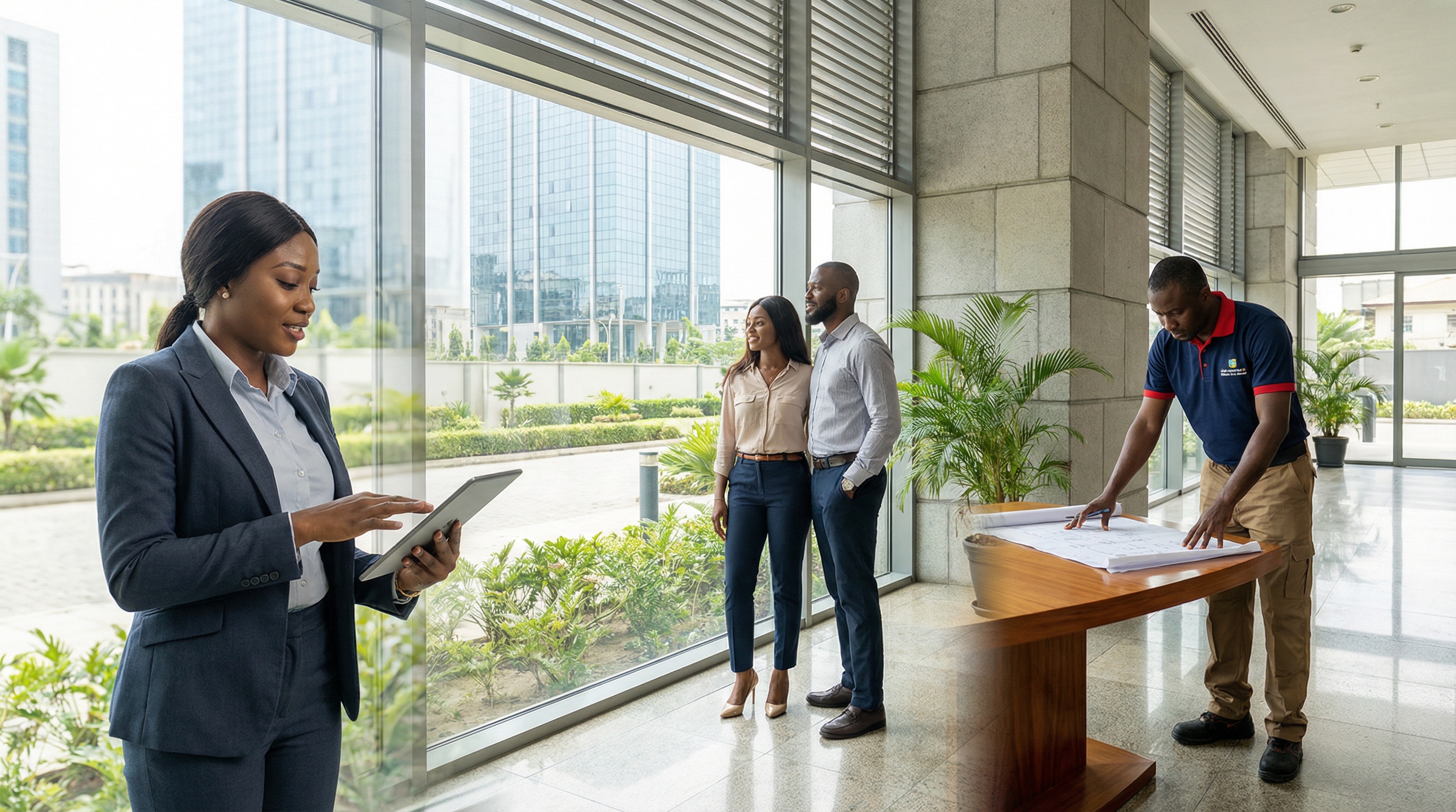 Modern luxury real estate: high-key lighting and architectural design, showcasing global connectivity and professional excellence.